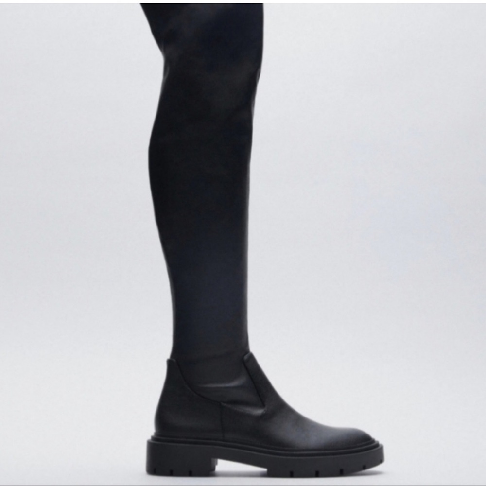 Zara Black Over the Knee Boots Sleek Silhouette Size 40 EU 10 US